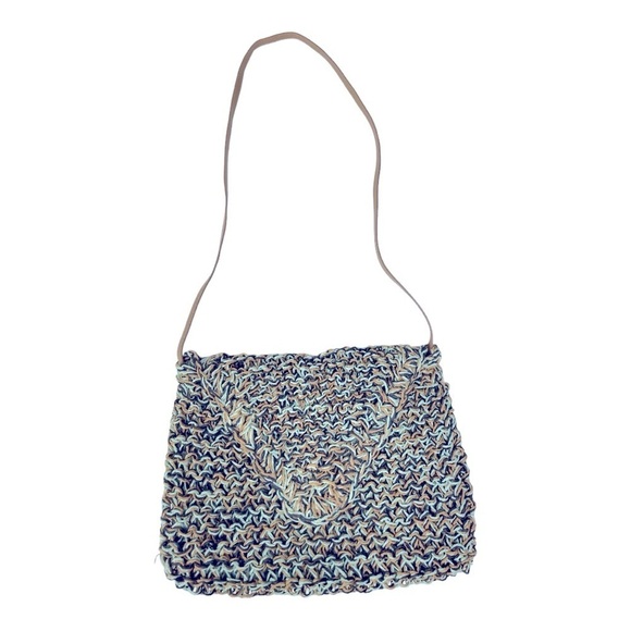 Paper Straw Colorful Crossbody bag, Teal, dark blue, Tan. Snap button closu… - Picture 1 of 10